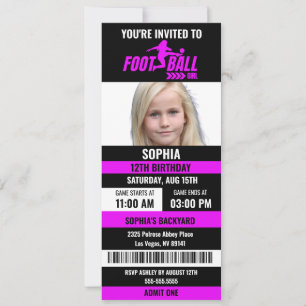 Paarse Zwarte Football Ticket Verjaardag Foto Invi Kaart