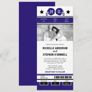 Paarse Zwarte Football Ticket Wedding Uitnodiging