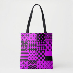 Paarse zwarte gemengde patronen Patchwork ontwerp Draagtas