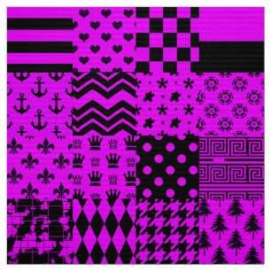 Paarse zwarte gemengde patronen Patchwork ontwerp Stof