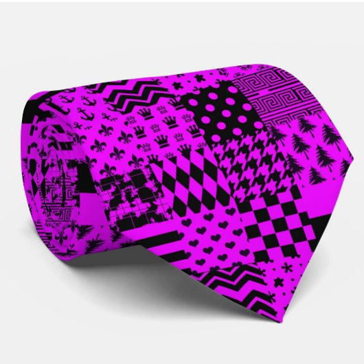 Paarse zwarte gemengde patronen Patchwork ontwerp Stropdas