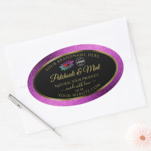 Paarse zwarte Glitter-productlabels Ladybug-Logo Ovale Sticker