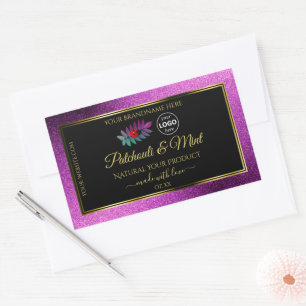 Paarse zwarte Glitter-productlabels Ladybug-Logo Rechthoekige Sticker