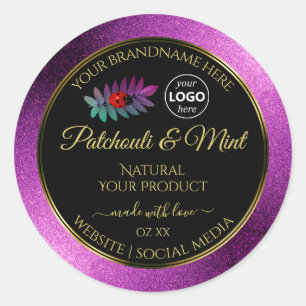Paarse zwarte Glitter-productlabels Ladybug-Logo Ronde Sticker