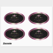 Paarse zwarte Glitter-productlabels - Roos ventila Ovale Sticker (Vel)