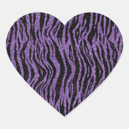 Paarse zwarte glitter zebra print hart sticker