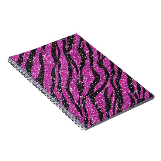 Paarse zwarte Glitter Zebra Print Spiral notebook Notitieboek (Rechterzijde)