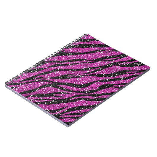 Paarse zwarte Glitter Zebra Print Spiral notebook Notitieboek (Linkerzijde)