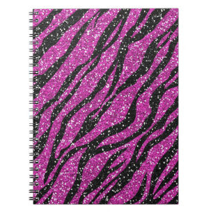 Paarse zwarte Glitter Zebra Print Spiral notebook Notitieboek