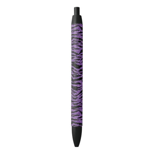 Paarse zwarte glitter zebra print zwarte inkt pen (Voorkant Verticaal)