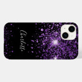 Paarse zwarte glittermonogram Case-Mate iPhone case (Achterkant (horizontaal))