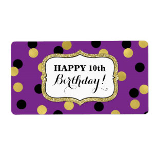 Paarse zwarte goudConfetti - Birthday-labels Etiket
