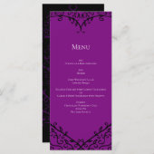 Paarse zwarte hart wervelt gotische bruiloft menu (Voorkant / Achterkant)