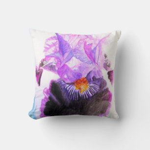 Paarse Zwarte Iris Waterverf Bloem Bloemstuk Kussen