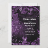 Paarse zwarte jurk Masquerade Quinceañera 15 Party Kaart (Voorkant)