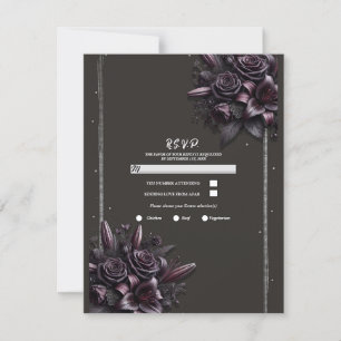 Paarse Zwarte Lelie Roze Bloemige Trouw-RSVP Kaart