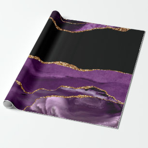 Paarse Zwarte Marmeren Agaat Glam Gouden Glitters Cadeaupapier