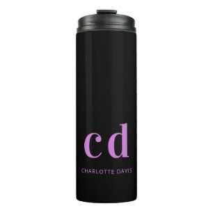 Paarse zwarte monogram moderne naam thermosbeker