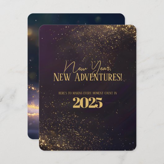 Paarse zwarte Ombré Golden Sparkles Nieuwjaarskaar Kaart (Voorkant / Achterkant)