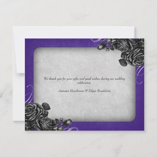 Paarse zwarte Rozen gotische bruiloft Bedankkaart (Achterkant)