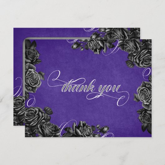 Paarse zwarte Rozen gotische bruiloft Bedankkaart (Voorkant / Achterkant)