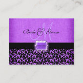 Paarse zwarte "tafel nummer" bruiloft Damask Plaatskaartje (Achterkant)