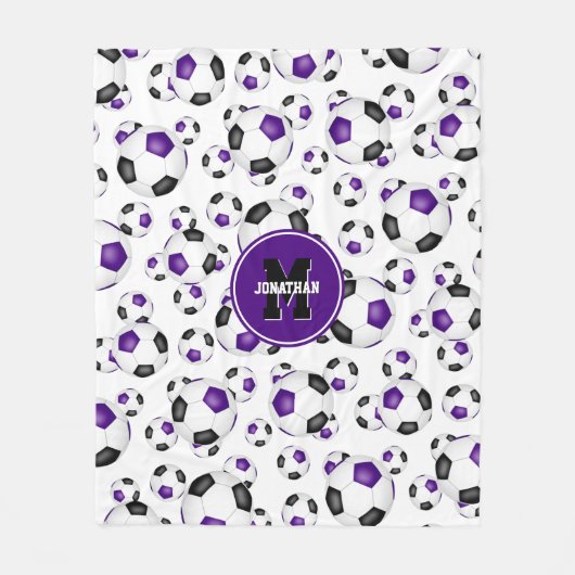 paarse zwarte teamkleuren voetballen patroon fleece deken (Voorkant)