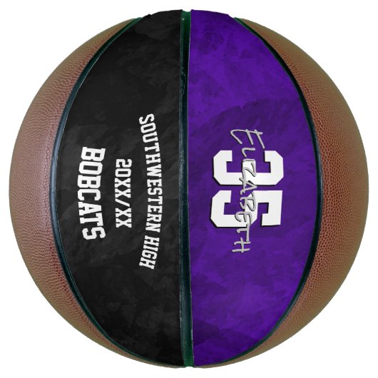 Paarse zwarte teamnaam einde seizoen aandenken basketbal (Verticaal)