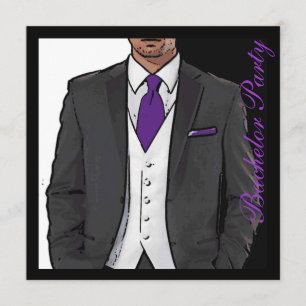 Paarse zwarte tuxedo bachelor nodigt uit kaart