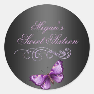 Paarse/Zwarte Vlinder Sweet 16 Envelope Sticker