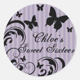 Paarse & Zwarte Vlinder Sweet 16 Sticker