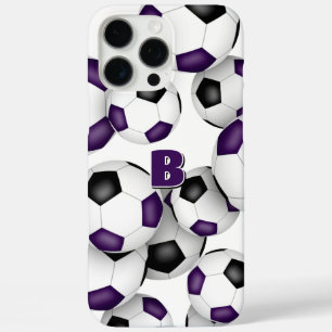 paarse zwarte voetballen monogrammed iPhone 16 pro max hoesje
