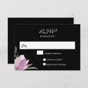 Paarse Zwarte Waterverf Bloemen RSVP Kaarten