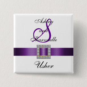 Paarse, zwarte, witte Usher Pin Vierkante Button 5,1 Cm
