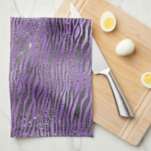 Paarse zwarte zebra print theedoek (Quarter Fold)