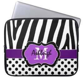 Paarse zwarte Zebra Stripes Polka Dots Hoesje Laptop Sleeve