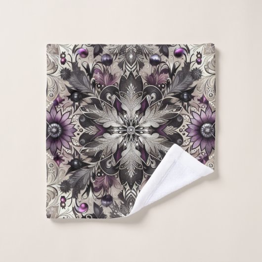  Paarse, zwarte, zilveren en taupe kerst Bad Handdoek (Wasdoekje)
