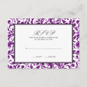 Paarse zwarte-zwemmer Damask Weduwkaart RSVP Kaartje
