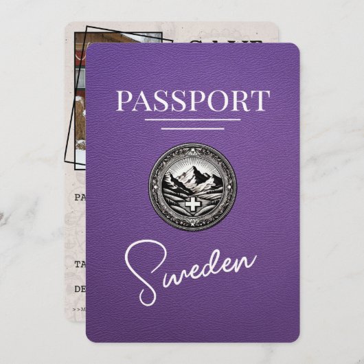Paarse Zweden Paspoort Bewaar de datum Save The Date (Voorkant / Achterkant)