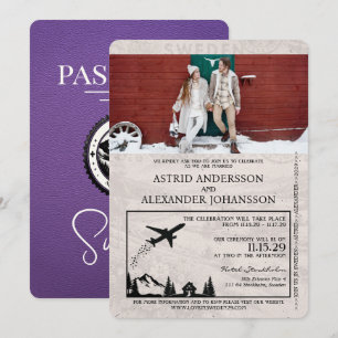 Paarse Zweden Paspoort bruiloft uitnodiging