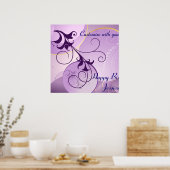 Paarse Zwirls Birthday Banner Poster (Keuken)