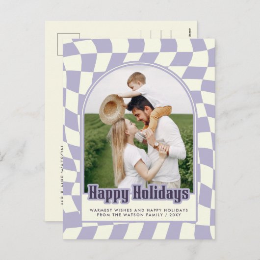 Paarsste Prettige feestdagen Retro Groovy Checkere (Voorkant / Achterkant)