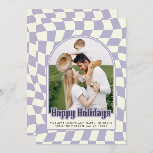 Paarsste Prettige feestdagen Retro Groovy Checkere Feestdagenkaart (Voorkant / Achterkant)