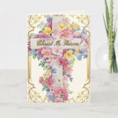 Paas Christus is verrezen bloemkruisgebed Feestdagen Kaart (Voorkant)