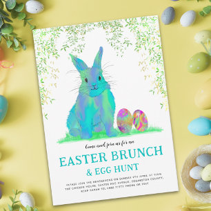 Paas Eieren Jacht Brunch Aquarel Blauw Knuffel Kon Uitnodiging Briefkaart