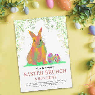 Paas Eieren Jacht Brunch Kleurrijk Knuffel Konijn Uitnodiging Briefkaart