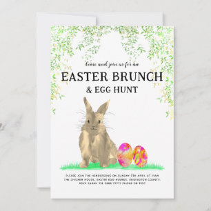 Paas Eieren Jacht Brunch Schattig Konijn Waterverf Kaart