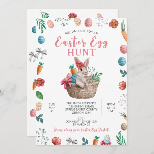 Paas eitjes jacht feest, lente Paashaas Kaart (Voorkant / Achterkant)