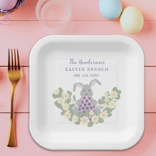 Paas eitjes jagen Brunch Konijn Roze bloemen Papieren Bordje