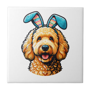 Paas Goldendoodle Hond met Konijnenoren, Pasen Tegeltje